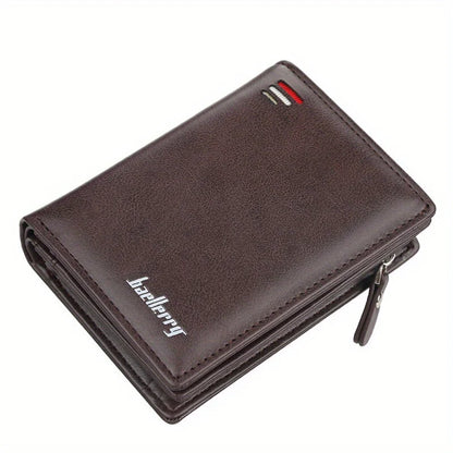 Men's PU Leather Short Wallet Zipper Coin Pocket Big Capacity Card Holder