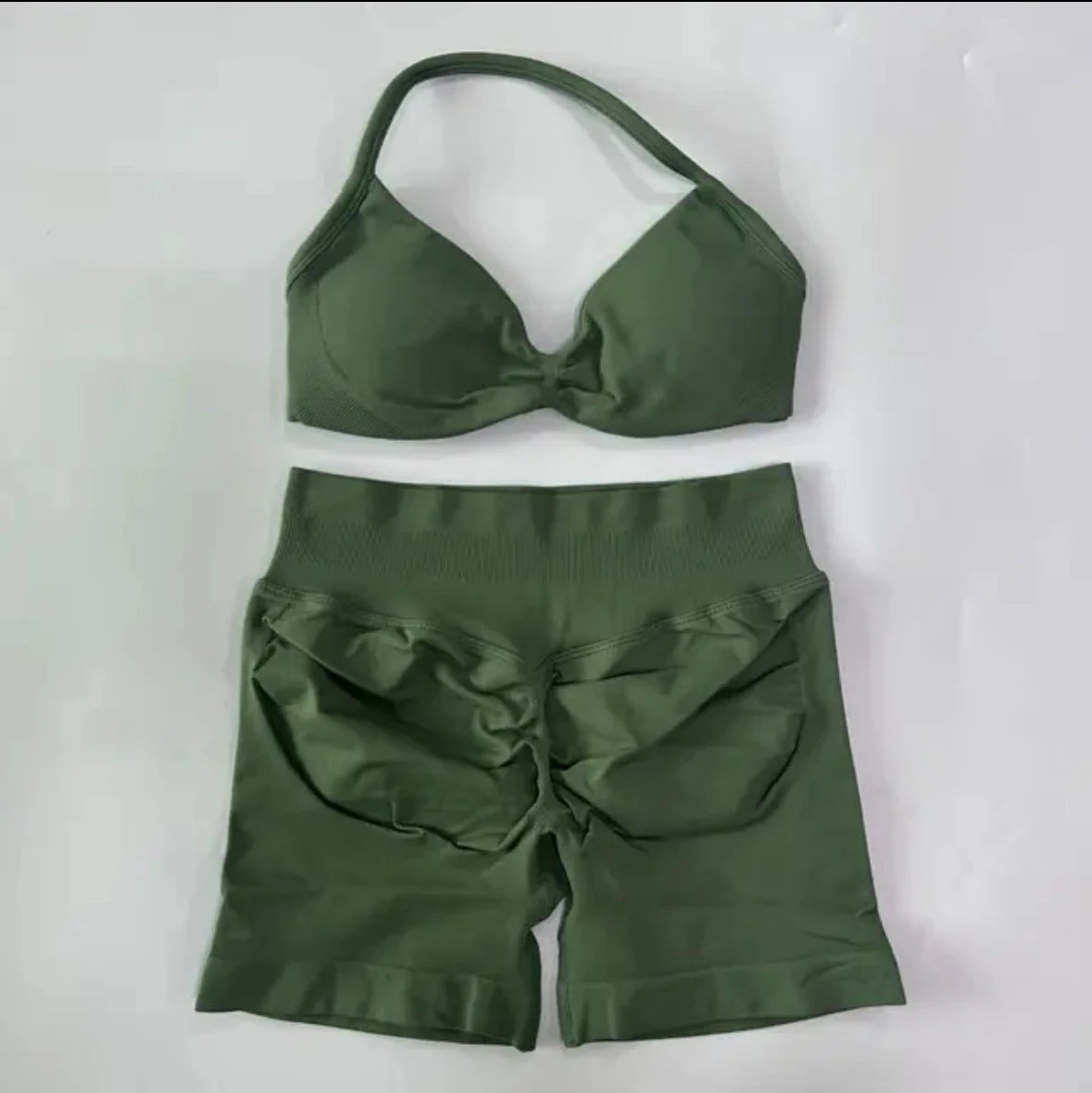 DFYIVE Yoga Gym Set 2 Piece Women Strappy Yoga Bra Top Workout Scrunch Shorts Sports Suit Fitness Clothes Seamless Yoga Set