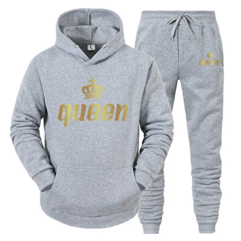 Men Women Tracksuit King And Queen Letter Print Hoodie and Jogger Pants Jogging Suit Sportswear Casual Fashion Couple Outfits