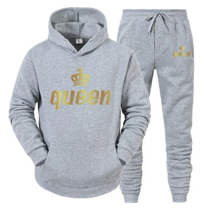 Men Women Tracksuit King And Queen Letter Print Hoodie and Jogger Pants Jogging Suit Sportswear Casual Fashion Couple Outfits