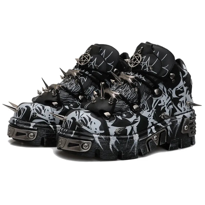 2025 New Original Design Graffiti Platform Men's and Women's Dark Rivets Rock Punk Heightening Muffin Casual Dad Shoes