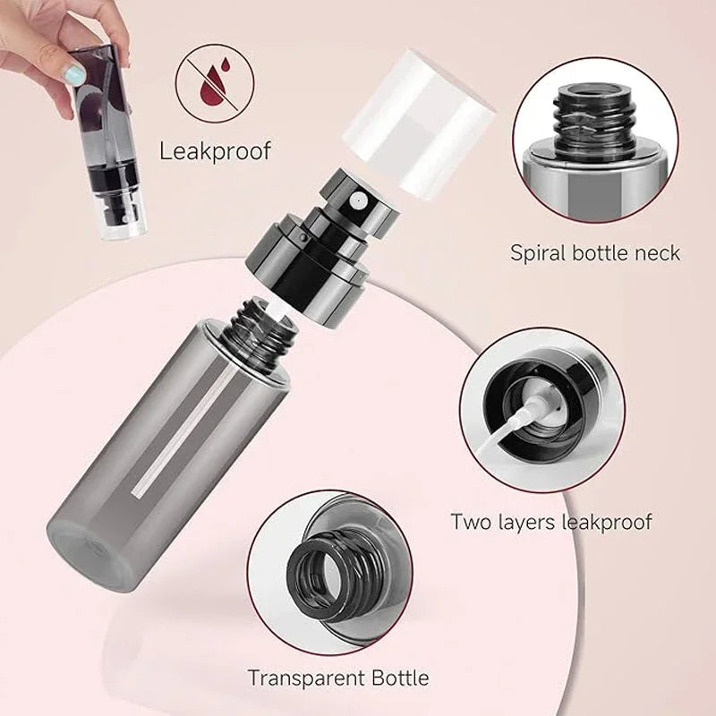 10Pcs 30ml-100ml Black Translucent Plastic Spray Bottles Portable Travel Cosmetic Fine Mist Spray Containers For Liquid Alcohol