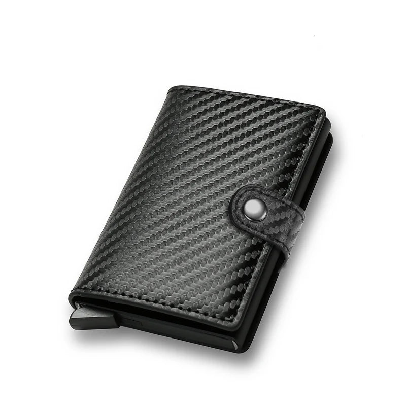 Carbon Fiber Men’s RFID Pop-Up Card Holder Wallet – Slim Metal Minimalist
