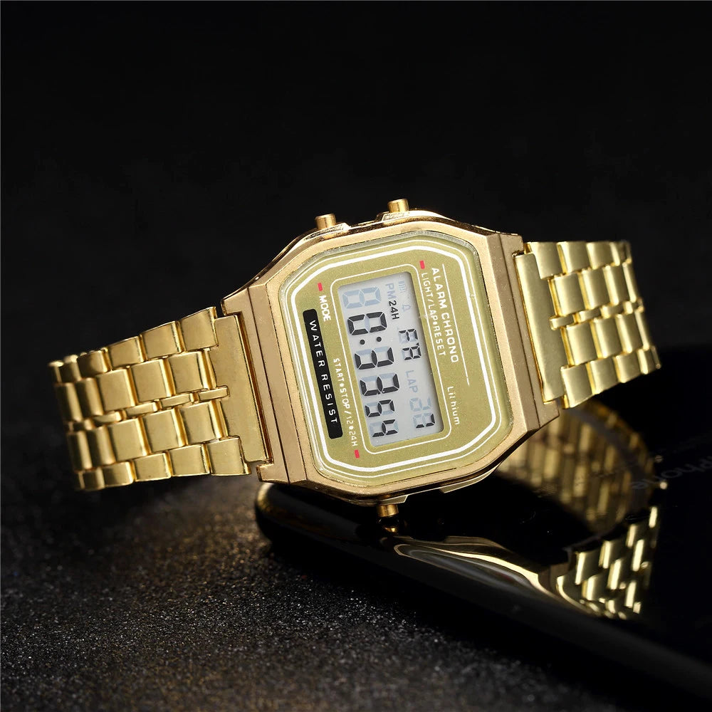 2025 Digital LED Sports Watch Men Women Waterproof Gold Casual Wristwatch