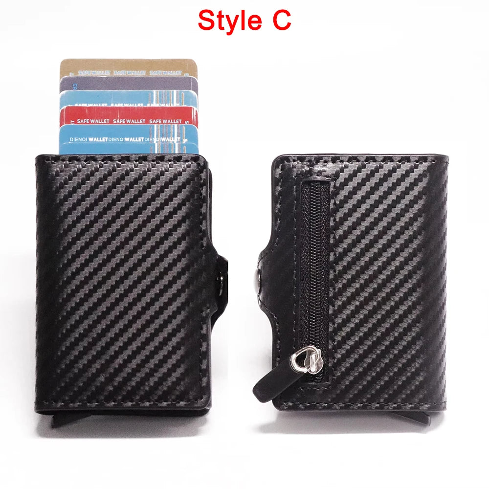 Men's Carbon Fiber RFID Wallet Leather Metal ID Credit Card Holder Business Case
