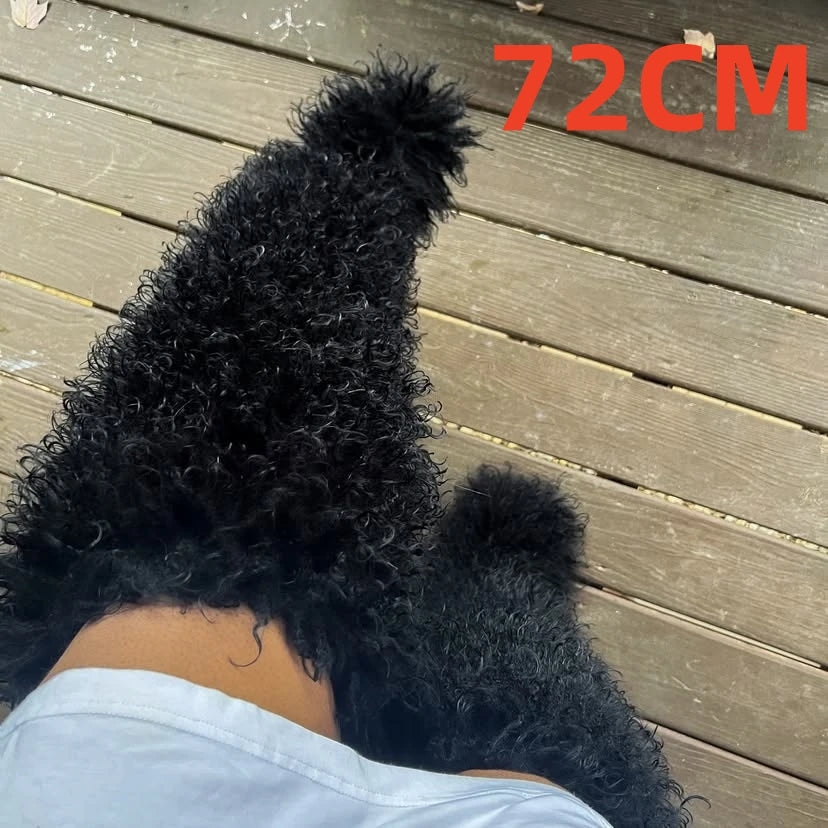 Women's Thigh High Mongolian Boots High Boots Winter New Fox Fur Snow Boots  Women's Boots Leg Warm Boots Non-Slip Soles