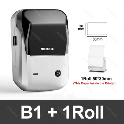 NIIMBOT B1 Portable Thermal Printer With Tapes 2 Inch Adhesive Label Machine Mini Bluetooth Sticker Maker Waterproof Labels Roll