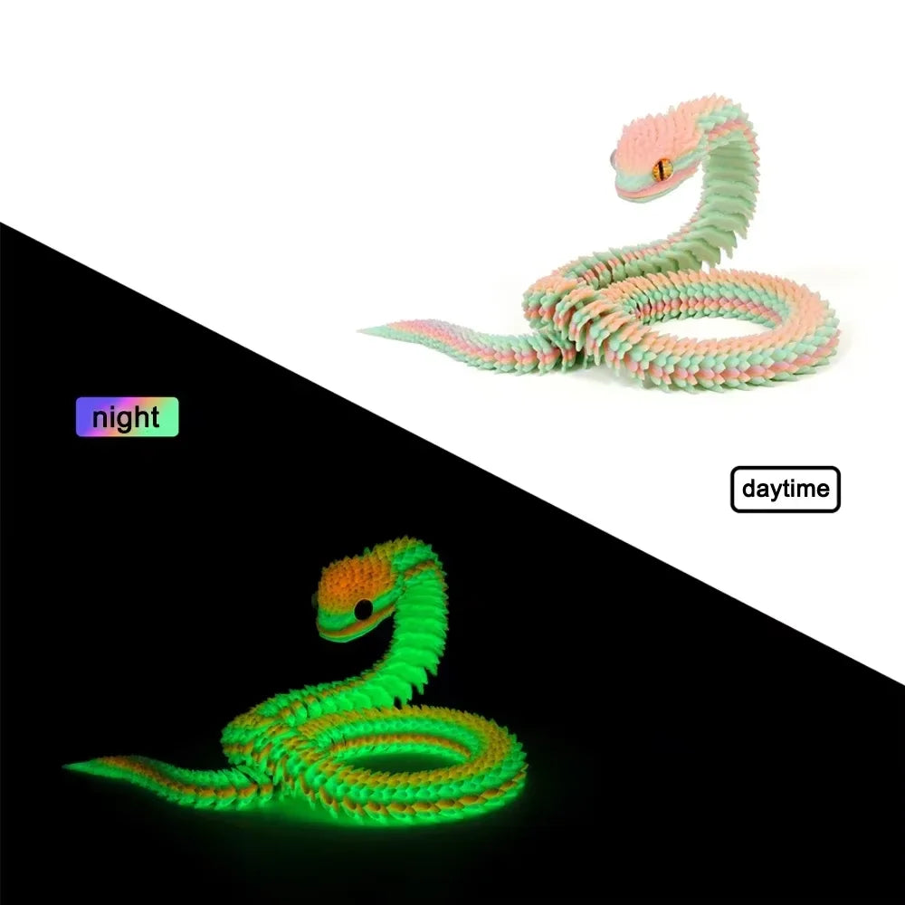 3D Printed Snake Luminous Movable Joint Simulation Snake Figurine Creative Home Office Desktop Decoration New Year Gifts Crafts