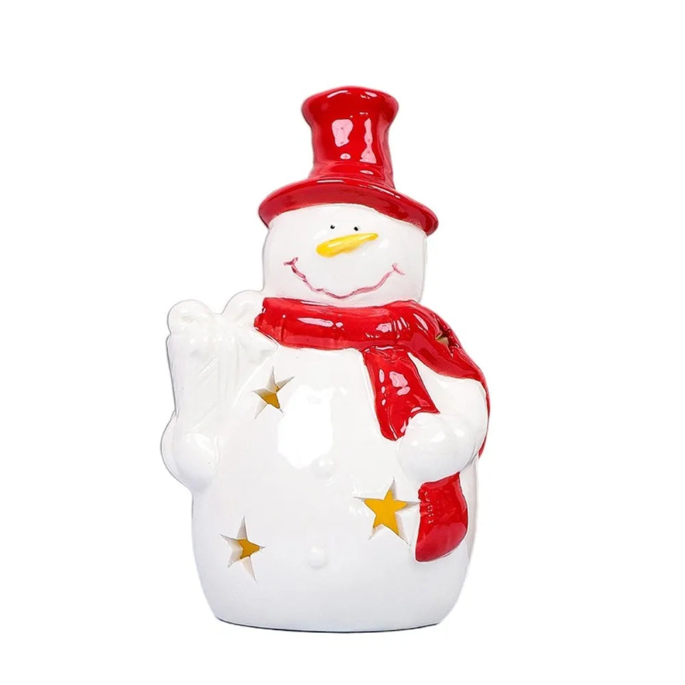 Crafts Ceramic Christmas Night Light Cute Handmade Atmosphere Light Reusable Artificial Christmas Snowman Statue Children