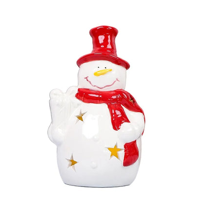 Crafts Ceramic Christmas Night Light Cute Handmade Atmosphere Light Reusable Artificial Christmas Snowman Statue Children