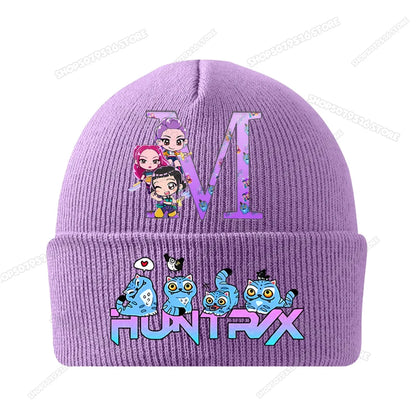 Kpop Demon Hunters Letter A-Z Knitted Hat Cartoon Music Girl Beanies Cap Kids Winter Warm Bonnet Cartoon Toddler Skullies Beanie