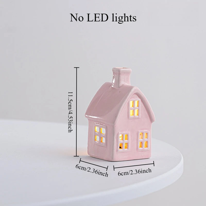 Christmas Decoration Porcelains Miniature Village House LED Light Ceramics Castle Model Home Desktop Ornament Christmas Gift