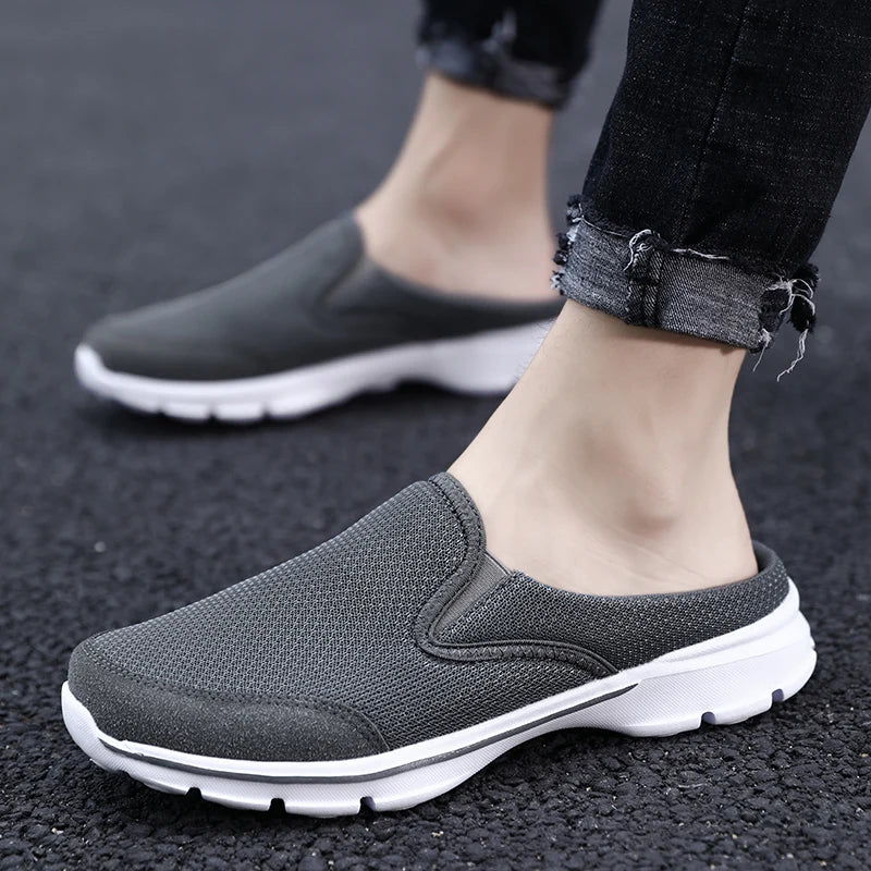 Big Size Men Casual Mules Super Light Mesh Slippers Closed Toe Half Slipper Breathable Male Flats Shoes Outdoor Slip-on Footwear