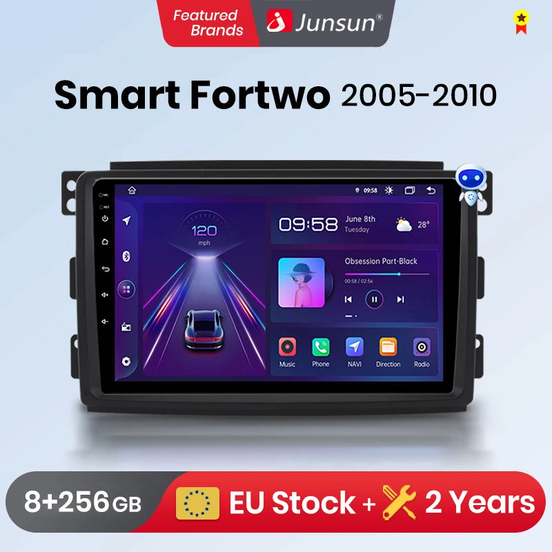 Junsun Wireless CarPlay Android Auto Car Radio For Mercedes Benz Smart Fortwo 451 2005 - 2010 GPS Multimedia 2din Systems Stereo