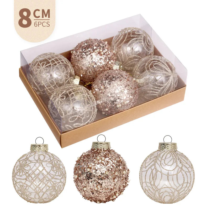 8cm PET Clear Decorative Christmas Ball Christmas Tree Ornament Sequin Christmas Decorative Ball Xmas Ornaments Home Decor