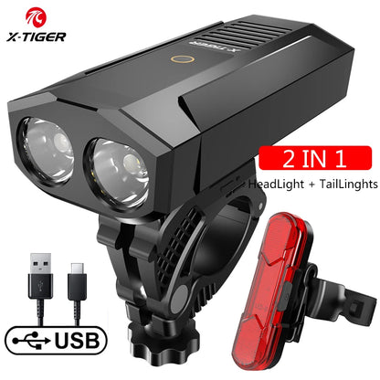 X-TIGER Waterproof MTB Bike Light Aluminum Alloy Road Cycling USB Rechargeable Headlight 2400 Lumens Bicycle Light Accessories