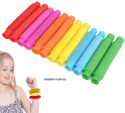 4 Pack Pop Tube Sensory Fidget Toy 4pcs Random Colorful Heavy-Duty  for Construction Educational Toys for Stress Autism ADHD