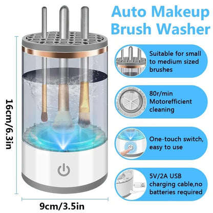 3 In 1 USB Plug Portable Electric Makeup Brush Cleaner with Rubber Makeup Machine For Deep Cleaning One Click Operation Suitable