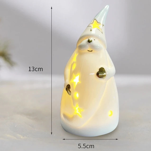 Glowing Ceramic Christmas Light Decorations LED Christmas Tree Luminous Hut Desktop Home Ornaments Scene Props Xmas Gifts