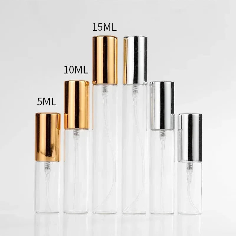 10-5PCS 5ML/10ML/15ML Refillable Portable Glass Perfume Bottle Empty Cosmetics Bottle Sample Test Tube Travel Cosmetic Tool Set