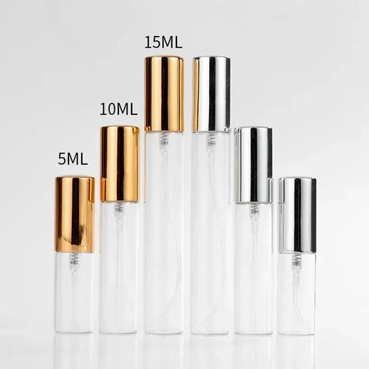 10-5PCS 5ML/10ML/15ML Refillable Portable Glass Perfume Bottle Empty Cosmetics Bottle Sample Test Tube Travel Cosmetic Tool Set