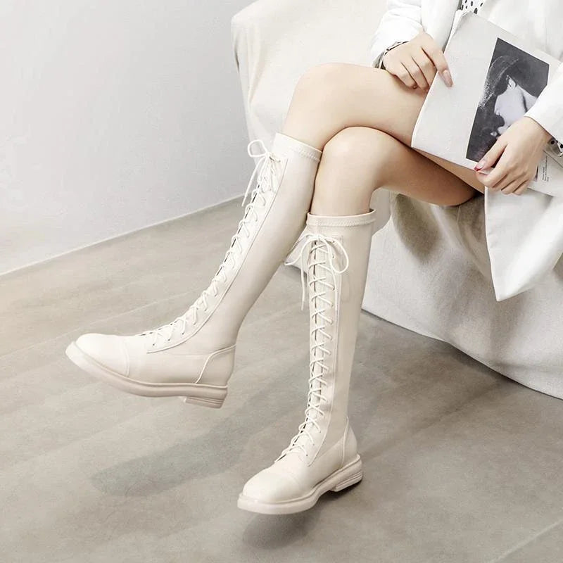 Footwear Elegant with Low Heels Ladies Boots Lace-up Shoes for Women Laces Black 2025 New Waterproof Winter Novelty Hot Fashion