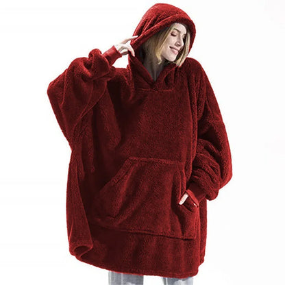 Winter Double-Faced Fleece Hoodie Blanket | Oversized Warm Pocket Robe for Women & Men