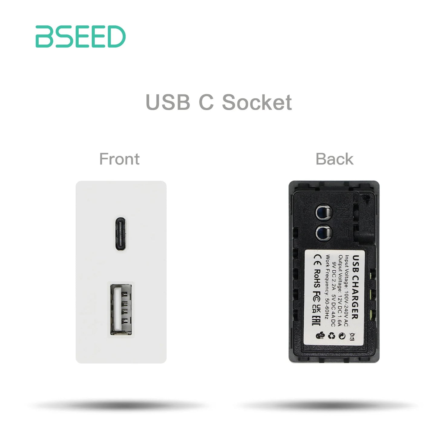 BSEED 65W PD Fast Charge Module Quick Charge Socket Part 1/2 USB Type-C 20W Wall Phone Charger Plug Support BSEED Frames