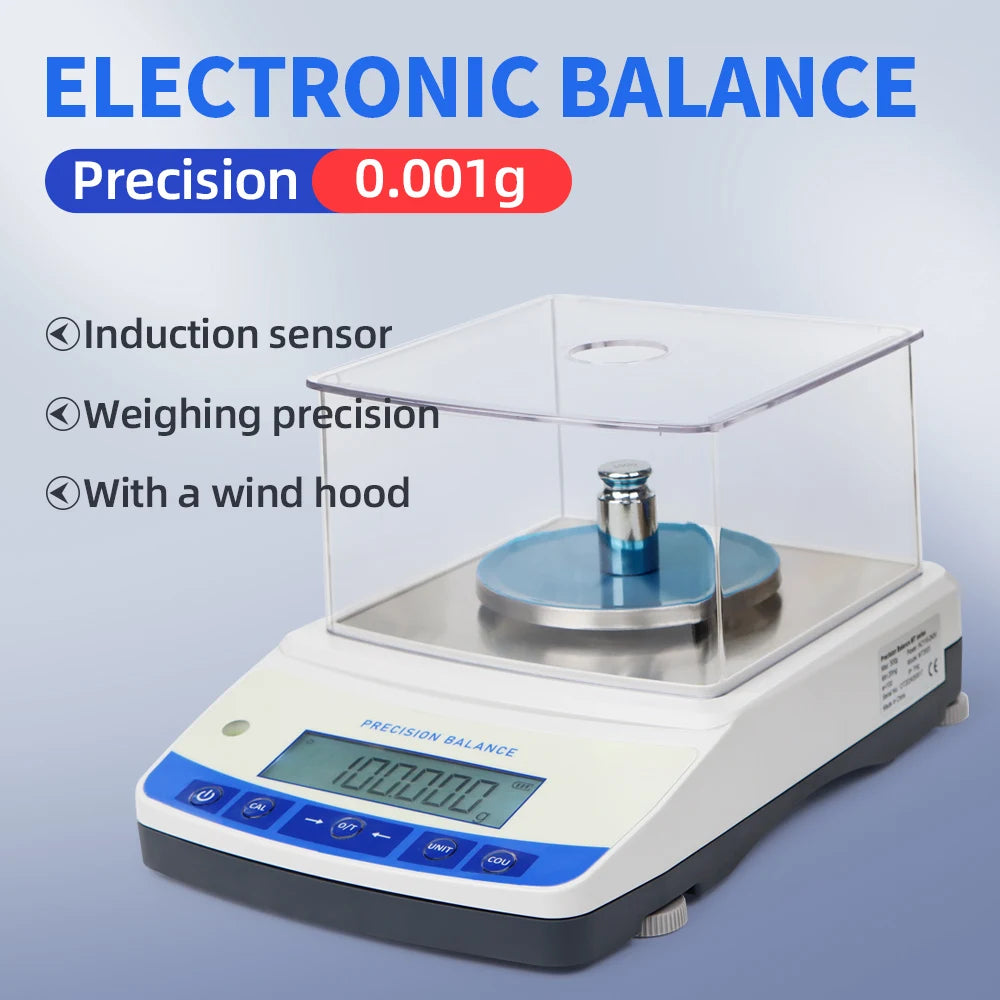 500g 0.001g Analytical Balance Scale LCD Electronic Balance Laboratory Kitchen Jewelry Weighing Scale with Windshield