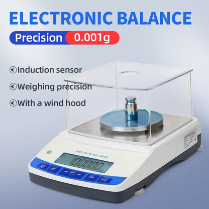 500g 0.001g Analytical Balance Scale LCD Electronic Balance Laboratory Kitchen Jewelry Weighing Scale with Windshield