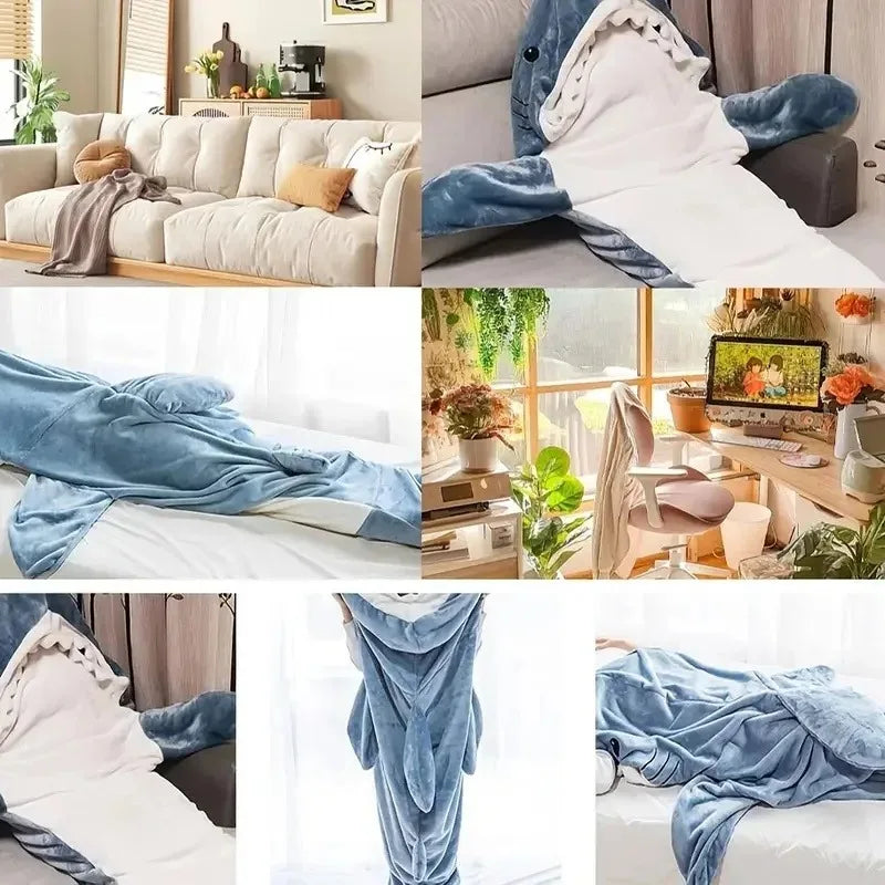 Wearable Shark Blanket Hoodie for Women | Soft Flannel Warm Shark Pajama Robe
