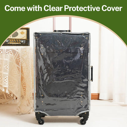 Vintage Suitcase set 2 piece , Women's Vintage Luggage set, Travel suitcase with boarding tote, handmade faux leather aluminum