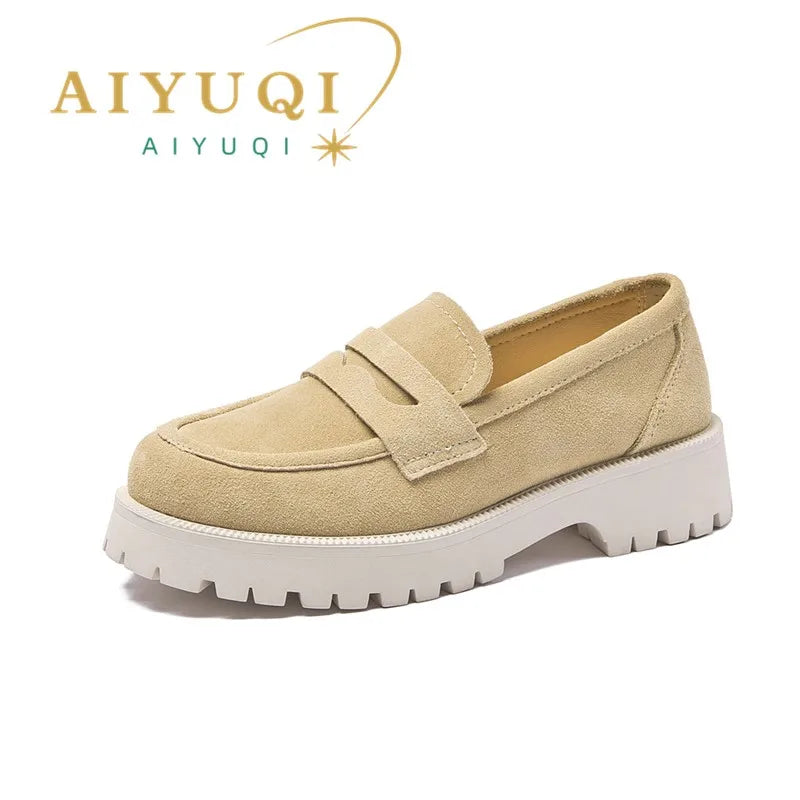 AIYUQI Spring Shoes Female British Style Thick-soled College Style Casual Loafers Genuine Leather Fashion Shoes Girls WHSLE MTO
