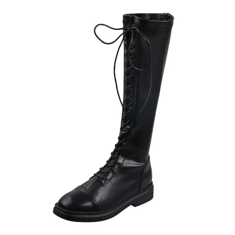 Footwear Elegant with Low Heels Ladies Boots Lace-up Shoes for Women Laces Black 2025 New Waterproof Winter Novelty Hot Fashion