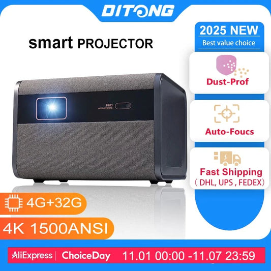 DITONG 2025 NEW  J10 projector Native 1080P Autofocus 4k HD video outdoor mobile phone Android smart home theater LED projector