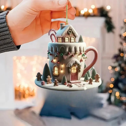 2d Christmas Coffee Cup Ornaments Coffee Mug Decorative Tree Ornaments 8cm/3.14inch Christmas Tree Pendant Decoration