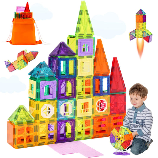 SucceBuy 181PCS Magnetic Tiles for Boys Girls Magnetic Blocks Building Set for Toddlers Educational Toys Kids Montessori Gifts