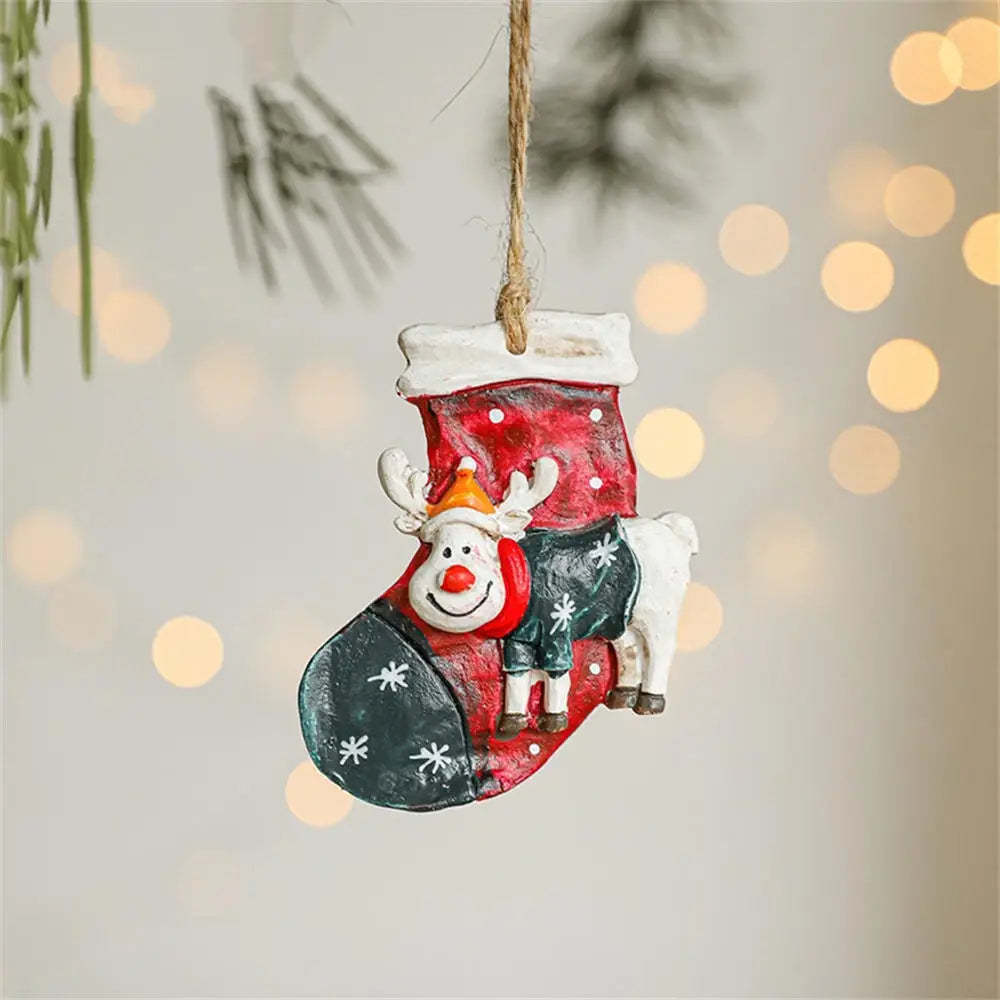 Christmas Resin Pendant Retro Painted Santa Claus Snowmen Horse Xmas Tree Hang Toys Ornaments New Year Decor Kid Gift
