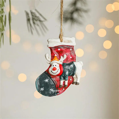 Christmas Resin Pendant Retro Painted Santa Claus Snowmen Horse Xmas Tree Hang Toys Ornaments New Year Decor Kid Gift