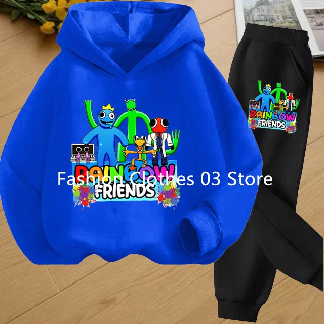 2025 Chic and Cozy Rainbow Friends Long Sleeve Sweatsuits Offer Soft Smooth Fabric Kids Spring Autumn Long Sleeve Hoodie Set