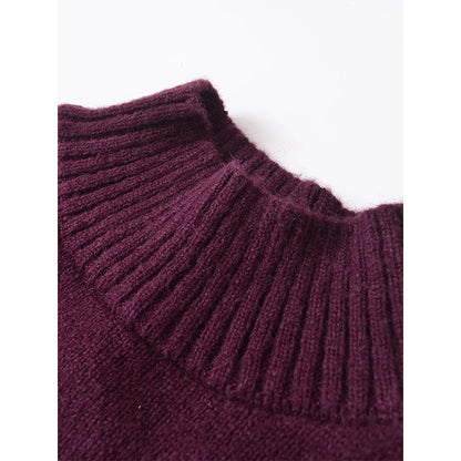 YENKYE Women Burgundy Basic Knit Soft Sweater Vintage Oversize Turtleneck Long Sleeve Autumn Winter Casual Pullover