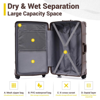 Urecity Vintage Luggage Set Retro Suitcase For Men&Women Business Luggage for Travel Rolling Suitcase With Handbag 14Inches