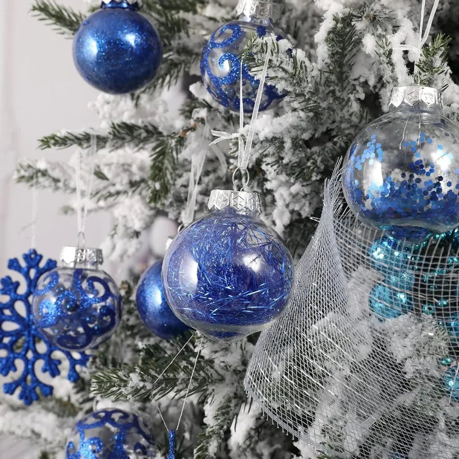 Shatterproof Clear Large Plastic Christmas Ball Ornaments Set with Stuffed Delicate Decorations for Holiday Tree Hanging Decora