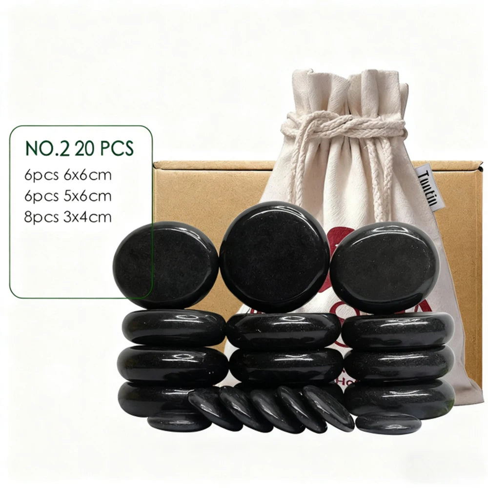 Tontin 20pcs Lava Basalt Massage Stones Set Round Spa Tool Stress Relief Therapy