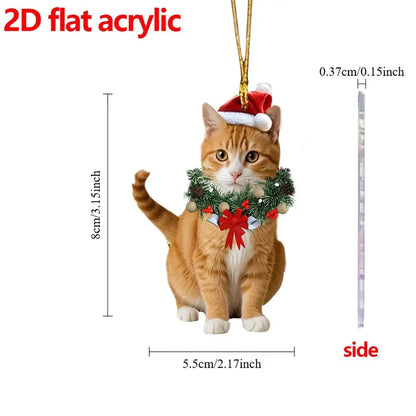 Cat Ornaments for Christmas Tree 2D Acrylic Pendant Cute Christmas Animal Ornaments for Home Fireplace Garden Workplace