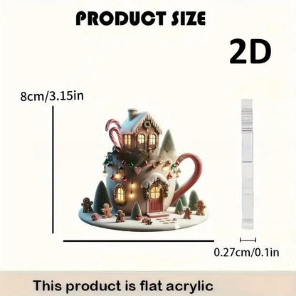 2d Christmas Coffee Cup Ornaments Coffee Mug Decorative Tree Ornaments 8cm/3.14inch Christmas Tree Pendant Decoration