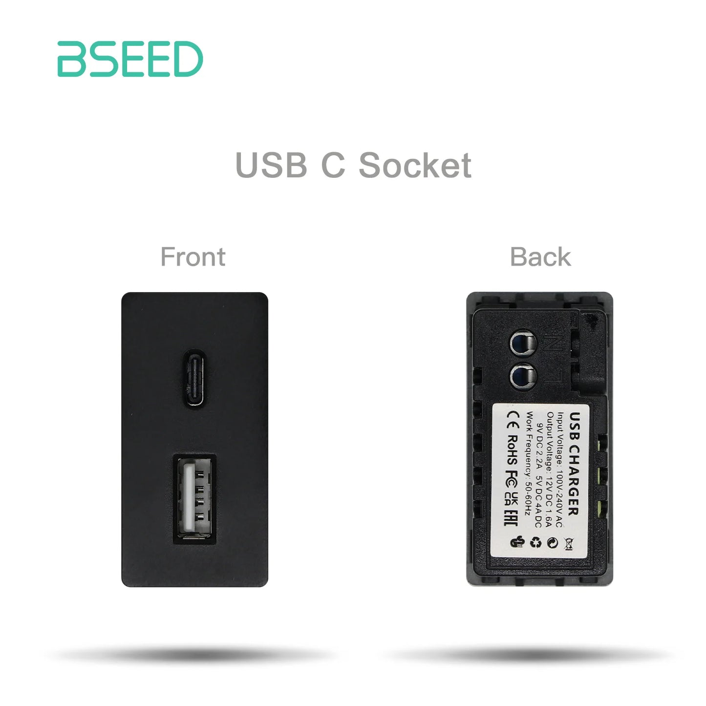 BSEED 65W PD Fast Charge Module Quick Charge Socket Part 1/2 USB Type-C 20W Wall Phone Charger Plug Support BSEED Frames
