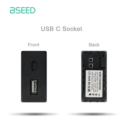 BSEED 65W PD Fast Charge Module Quick Charge Socket Part 1/2 USB Type-C 20W Wall Phone Charger Plug Support BSEED Frames