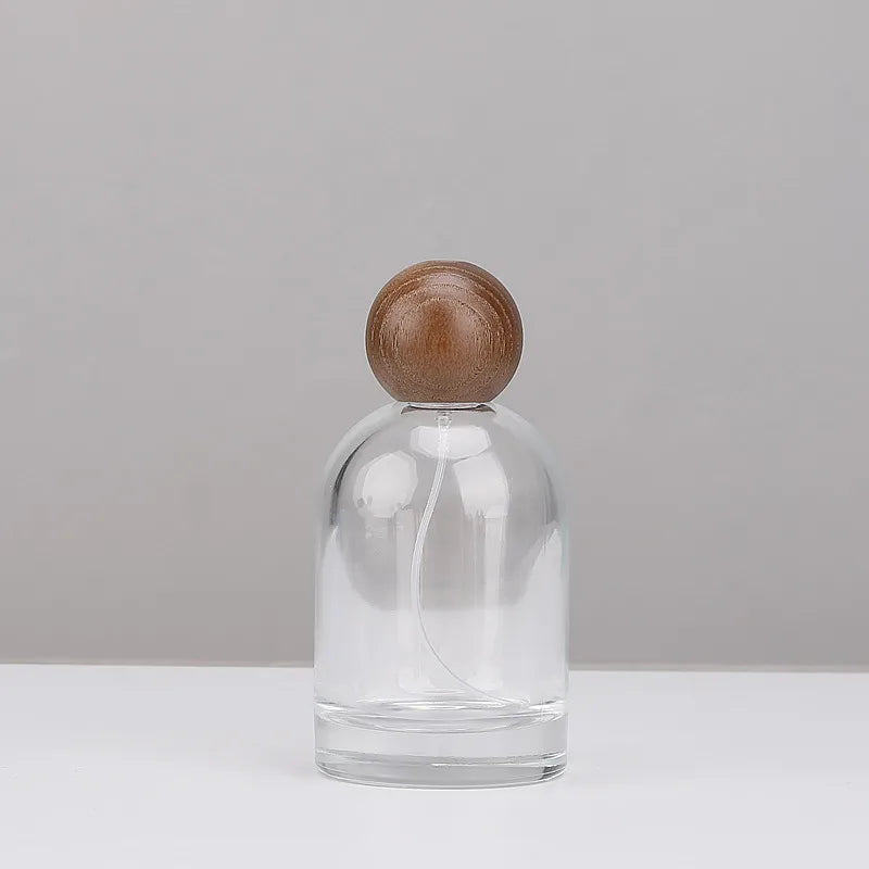 High-grade 30/50/100ml Empty Clear/ Frosted Glass Perfume Bottle Screw Wood Lid Spray Bottle Toner Atomizer Cosmetic Bottles