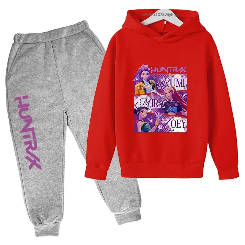 Kpop Demon Hunters Kids New Fashion Cartoon Print 2pcs Hoodie+Pants Sportsuits Casual Outfits Clothes For 2-13 Years Boys Girls